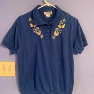 Vintage blue butterfly embroidered blouse